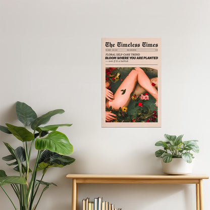 Bloom Where You Are Planted | Floral Newspaper Wall Art Poster