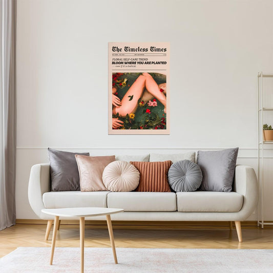Bloom Where You Are Planted | Floral Newspaper Wall Art Poster