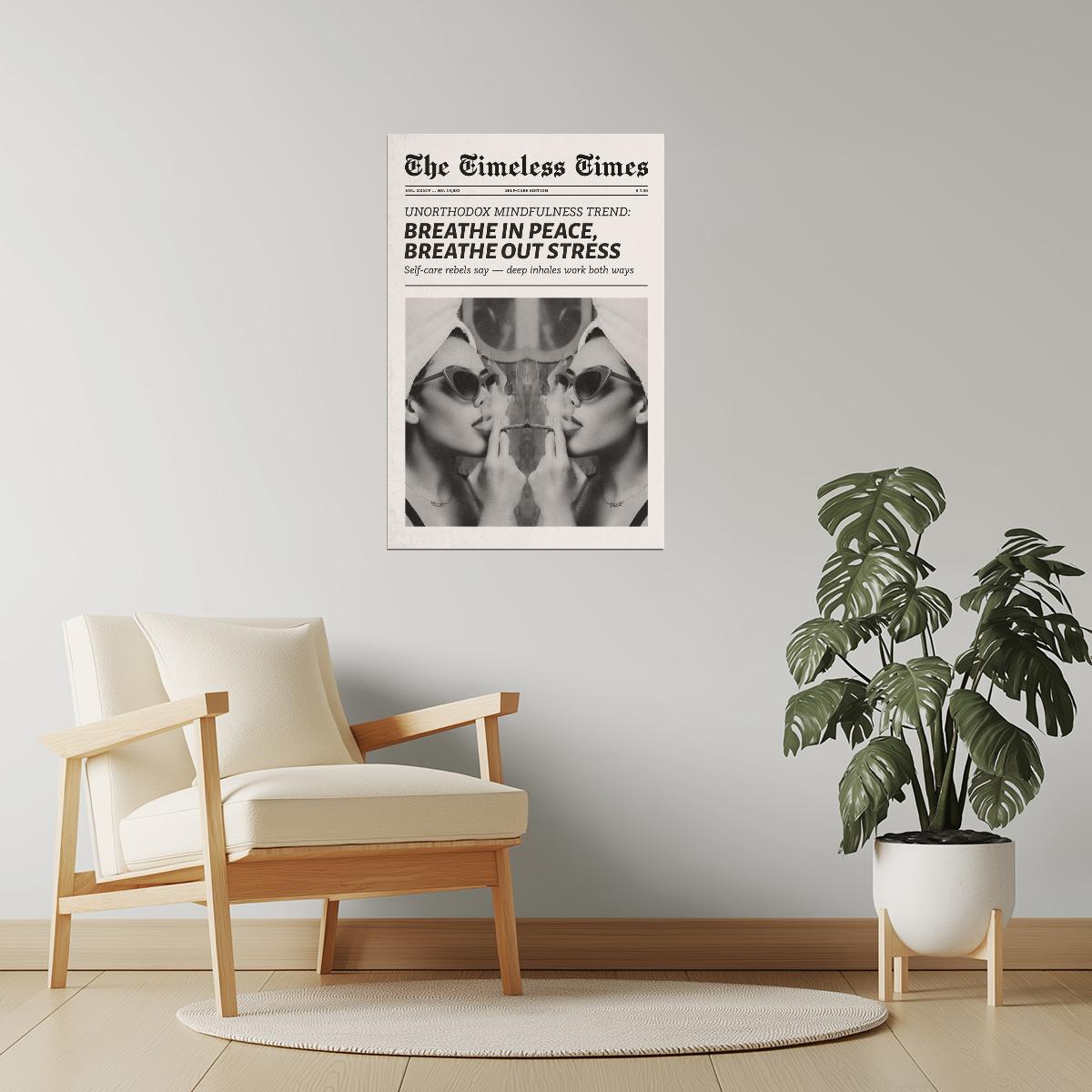 Breathe in Peace, Breathe out Stress | Minimalist Newspaper Wall Art Poster