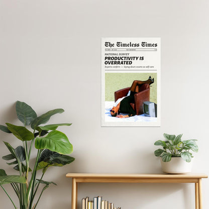 Productivity Is Overrated | Funny Minimalist Newspaper Wall Art Poster