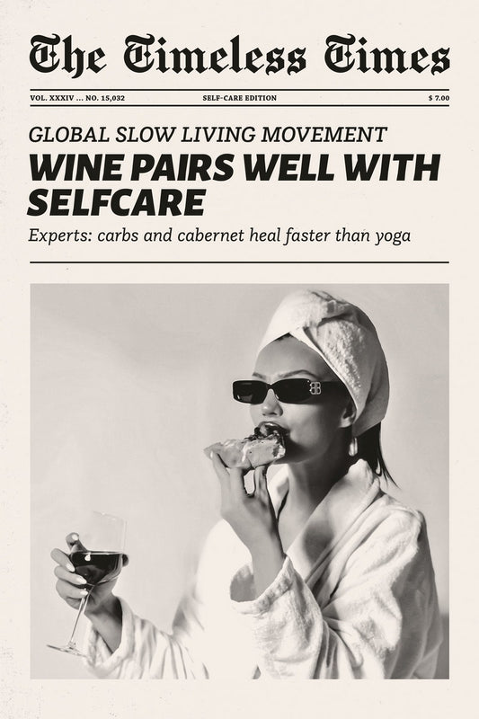 Wine Pairs Well with Self Care | Retro Newspaper Wall Art Poster