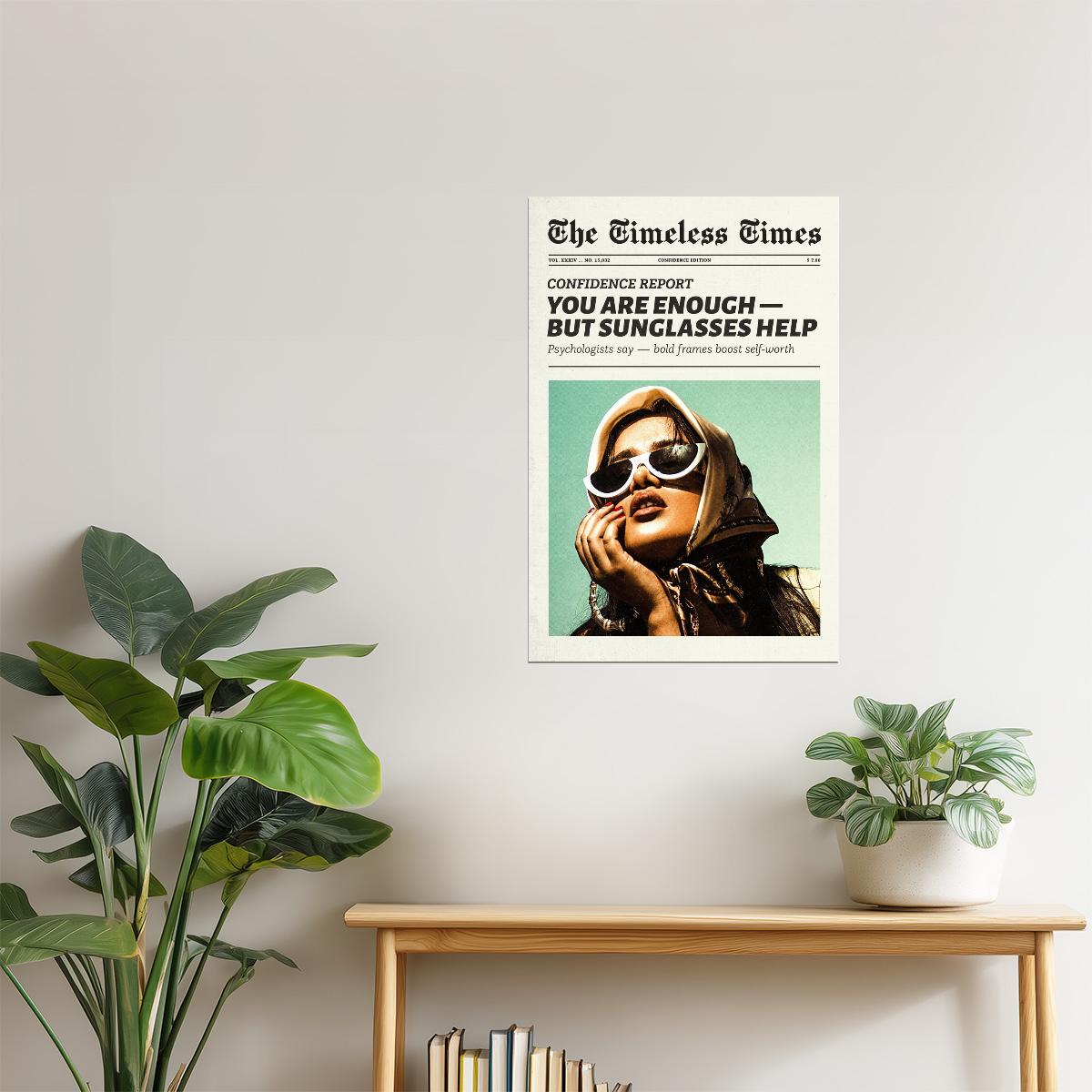 You Are Enough (But Sunglasses Help) | Feminist Newspaper Print Poster