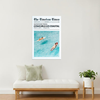 Cowgirls Go Coastal | Surfer Girl Newspaper Wall Art Poster