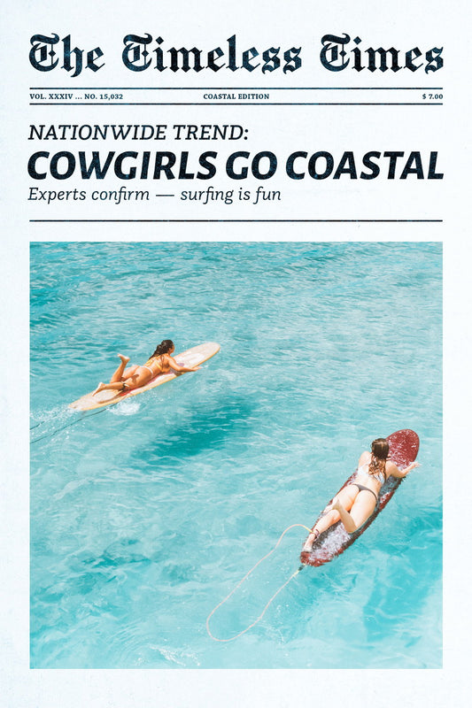 Cowgirls Go Coastal | Surfer Girl Newspaper Wall Art Poster