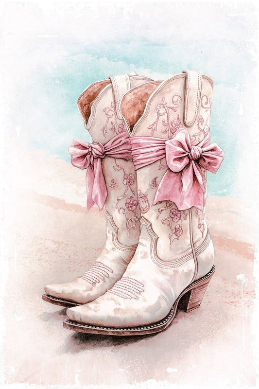 Pink Cowgirl Boots | Watercolor Western Fashion Print Poster