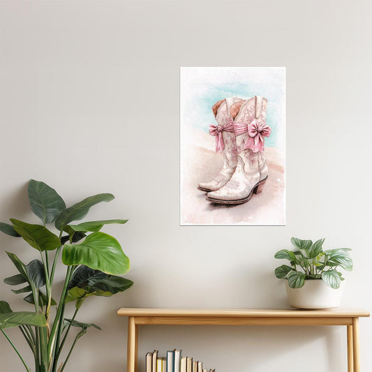 Pink Cowgirl Boots | Watercolor Western Fashion Print Poster