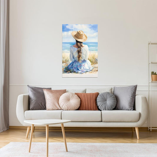 Seaside Girl | Coastal Cowgirl Watercolor Wall Art Poster
