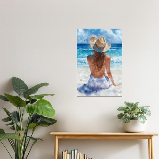 By the Shore | Coastal Cowgirl Watercolor Painting Poster