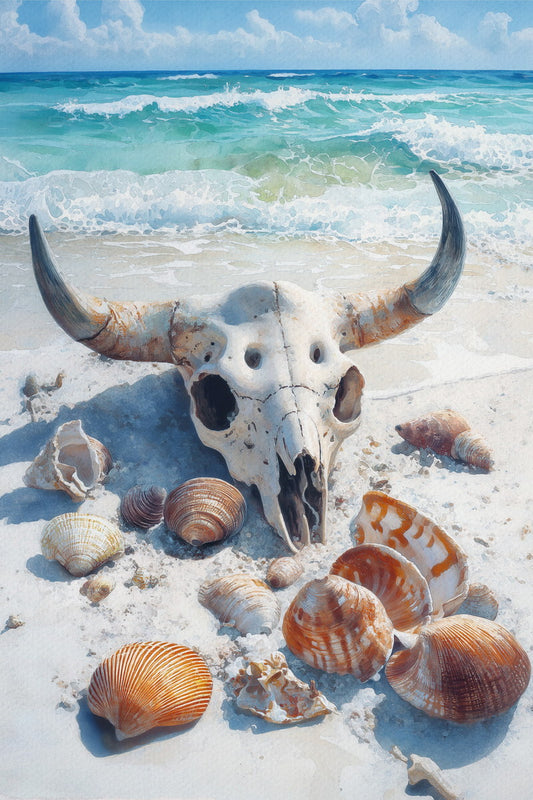 Seashells and Skull | Coastal Western Gothic Wall Art Poster