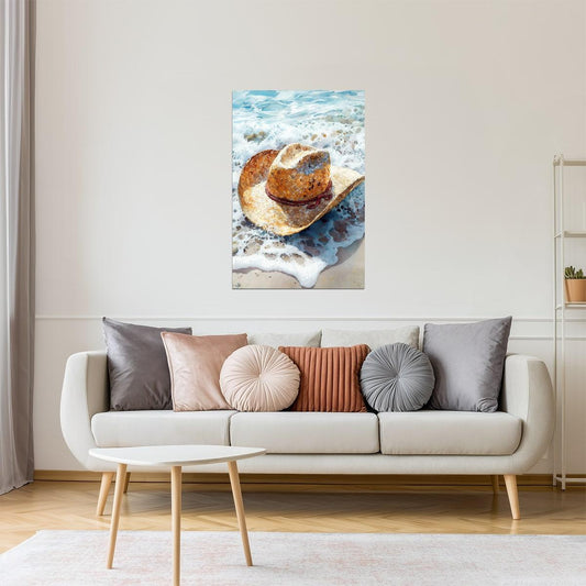 Cowboy Hat by the Sea | Coastal Cowgirl Watercolor Print Poster