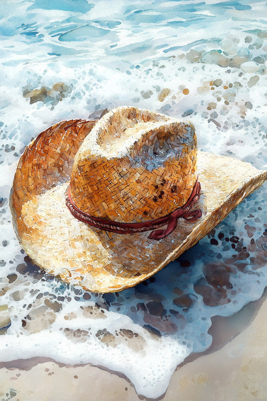 Cowboy Hat by the Sea | Coastal Cowgirl Watercolor Print Poster
