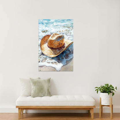 Cowboy Hat by the Sea | Coastal Cowgirl Watercolor Print Poster