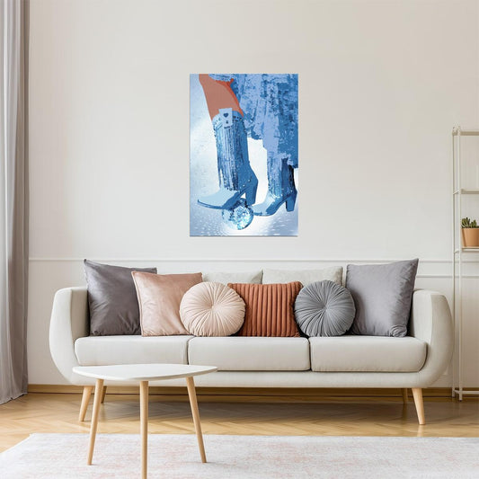 Disco Cowgirl Boots | Sparkly Blue Western Party Print Poster