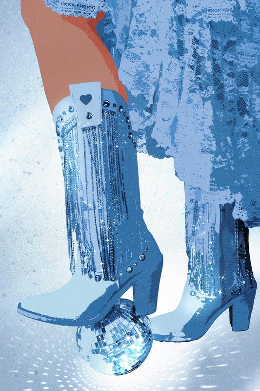 Disco Cowgirl Boots | Sparkly Blue Western Party Print Poster