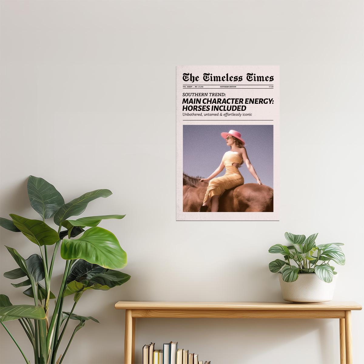 Main Character Energy | Cowgirl with Horse Newspaper Print Poster