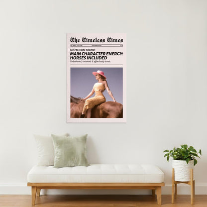 Main Character Energy | Cowgirl with Horse Newspaper Print Poster
