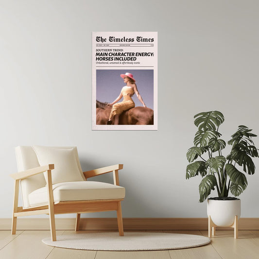 Main Character Energy | Cowgirl with Horse Newspaper Print Poster