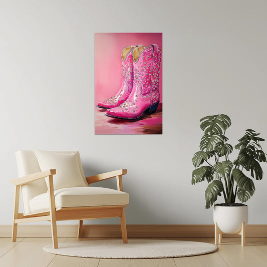 Pink Glitter Cowgirl Boots | Sparkly Rodeo Print Poster
