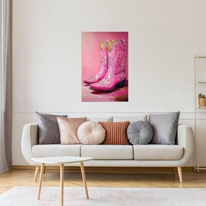 Pink Glitter Cowgirl Boots | Sparkly Rodeo Print Poster