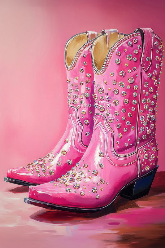 Pink Glitter Cowgirl Boots | Sparkly Rodeo Print Poster