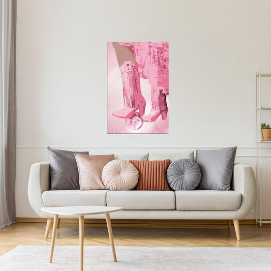 Disco Cowgirl Boots | Pink Fringe Party Western Wall Art Poster