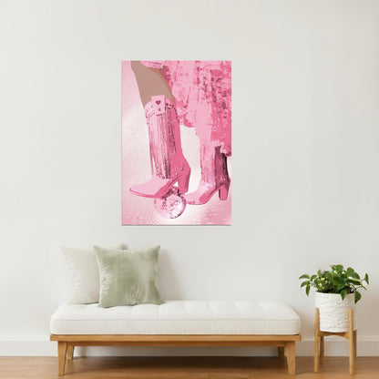 Disco Cowgirl Boots | Pink Fringe Party Western Wall Art Poster