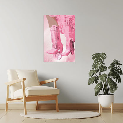 Disco Cowgirl Boots | Pink Fringe Party Western Wall Art Poster