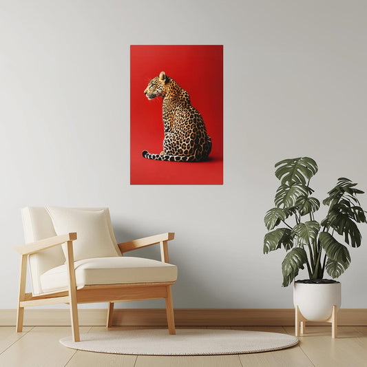 Red Leopard Fashion Editorial Wall Art | Bold Big Cat Statement Print Poster
