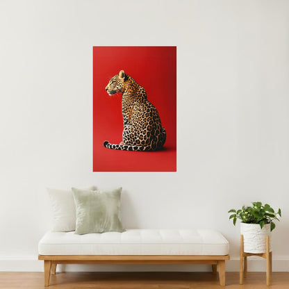 Red Leopard Fashion Editorial Wall Art | Bold Big Cat Statement Print Poster