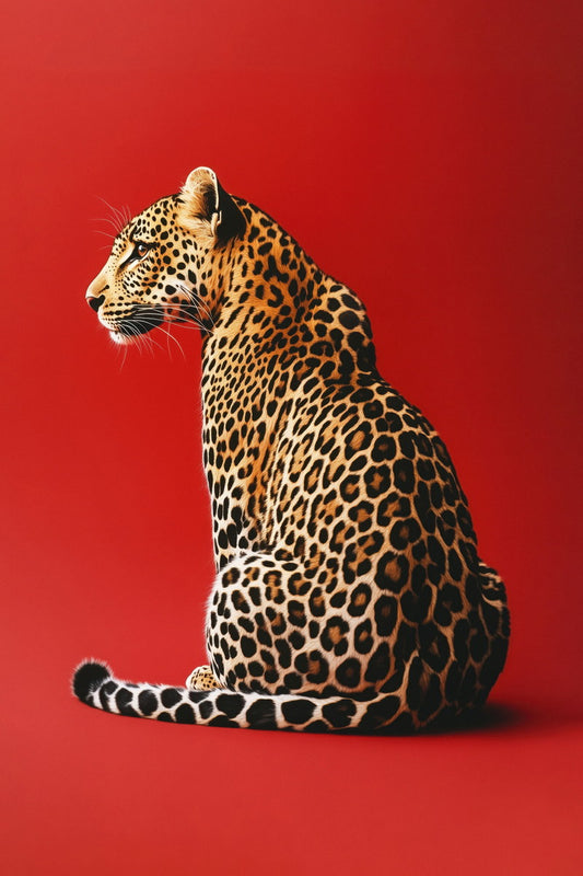 Red Leopard Fashion Editorial Wall Art | Bold Big Cat Statement Print Poster