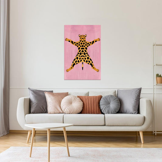 Pink Leopard Rug Pop Art Print | Playful Eclectic Animal Illustration Poster