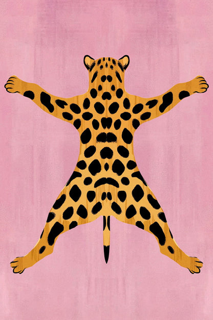 Pink Leopard Rug Pop Art Print | Playful Eclectic Animal Illustration Poster