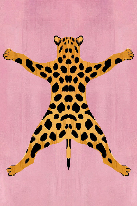 Pink Leopard Rug Pop Art Print | Playful Eclectic Animal Illustration Poster