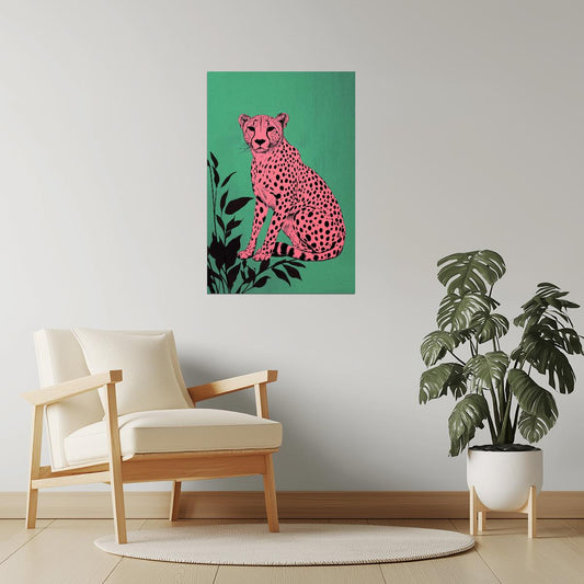 Pink Cheetah Funky Pop Art Poster | Bold Modern Jungle Cat Artwork
