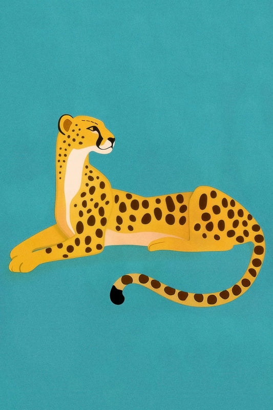 Playful Cheetah on Teal | Colorful Pop Art Animal Wall Print