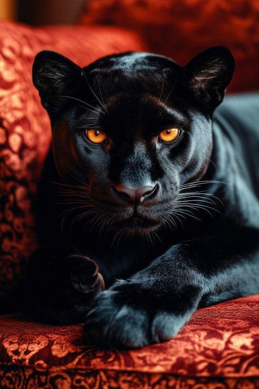 Black Panther on Red Velvet | Dramatic Luxury Animal Photography Poster