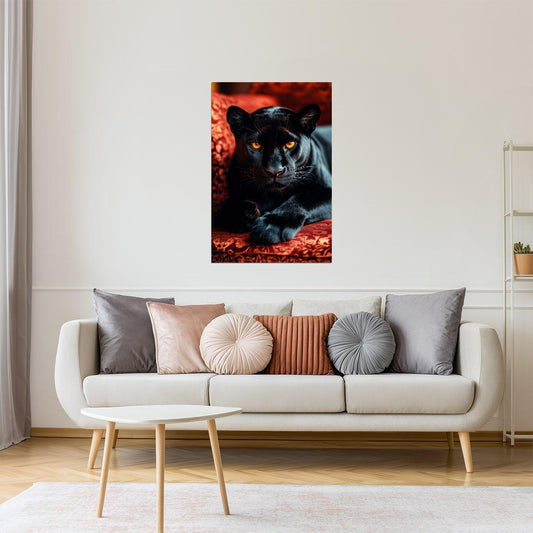 Black Panther on Red Velvet | Dramatic Luxury Animal Photography Poster