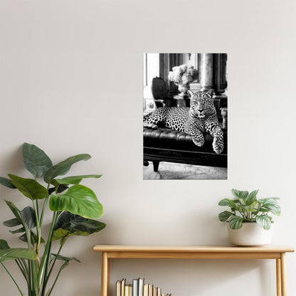 Leopard on Chaise in Black & White | Glamorous Art Photography Print Poster