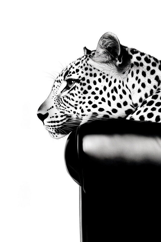 Leopard Portrait in Black & White | Minimalist Jungle Cat Art Print Poster