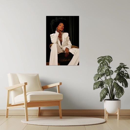 Confident Black Woman in White Suit | Powerful Modern Art | Statement Wall Decor Poster