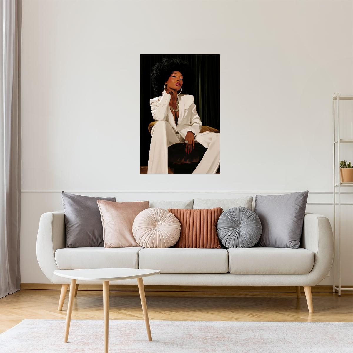 Confident Black Woman in White Suit | Powerful Modern Art | Statement Wall Decor Poster