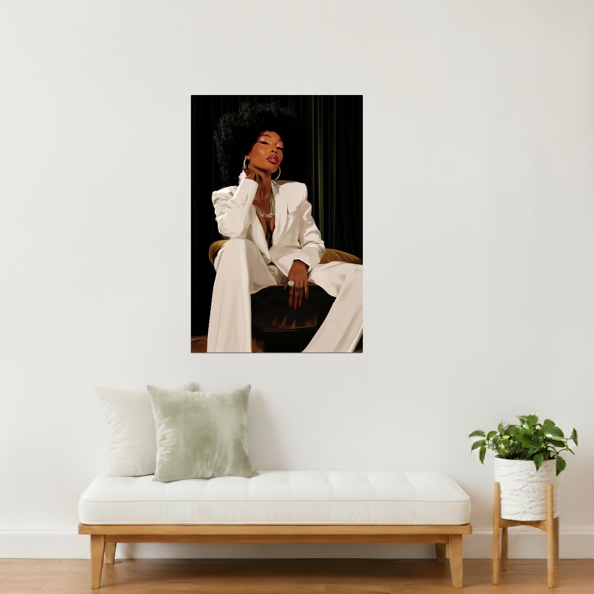Confident Black Woman in White Suit | Powerful Modern Art | Statement Wall Decor Poster