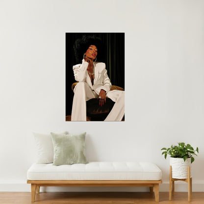 Confident Black Woman in White Suit | Powerful Modern Art | Statement Wall Decor Poster