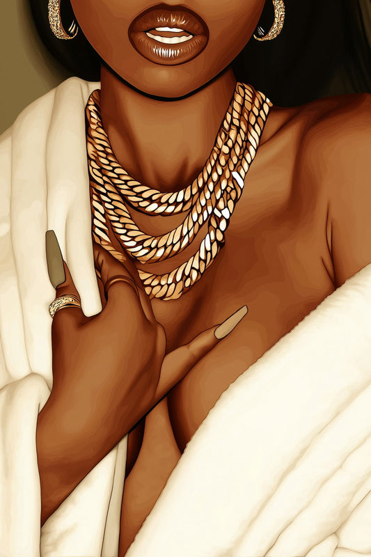 Gold Chains and Jewelry Close-Up | Luxury Pop Art Style | Wall Art Print Poster