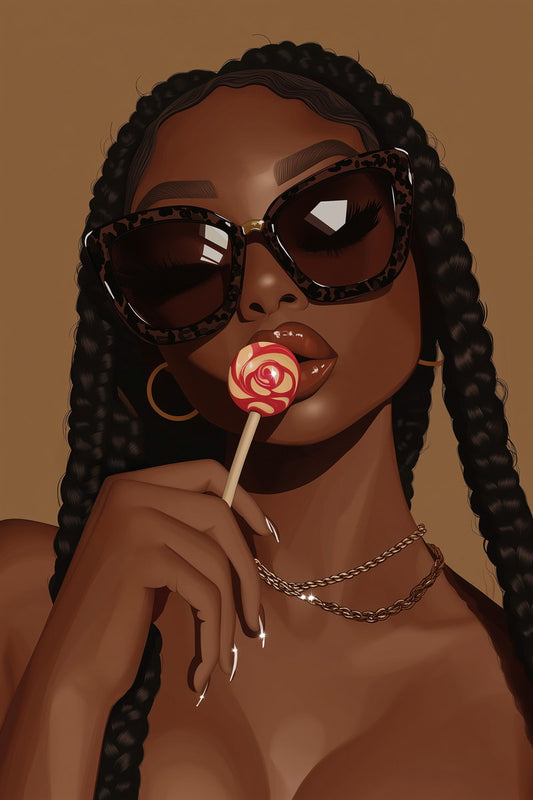 Stylish Woman with Braids and Lollipop | Sassy Contemporary Art | Wall Decor Poster
