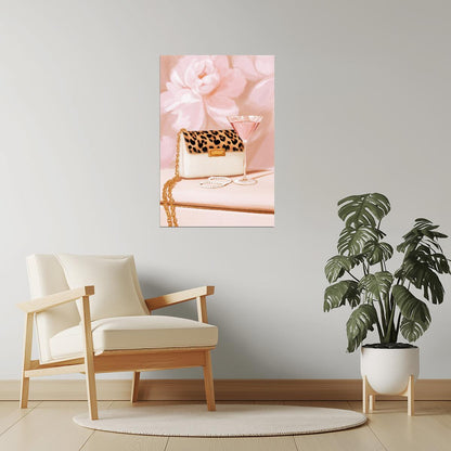 Chic White Handbag and Pearls | Feminine Fashion Still Life | Wall Art Print Poster