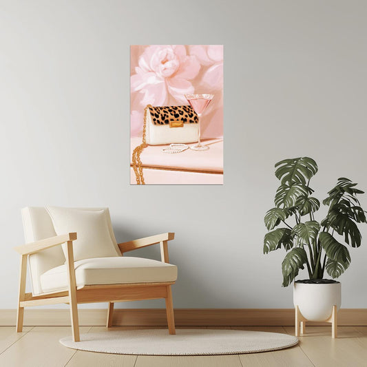 Chic White Handbag and Pearls | Feminine Fashion Still Life | Wall Art Print Poster