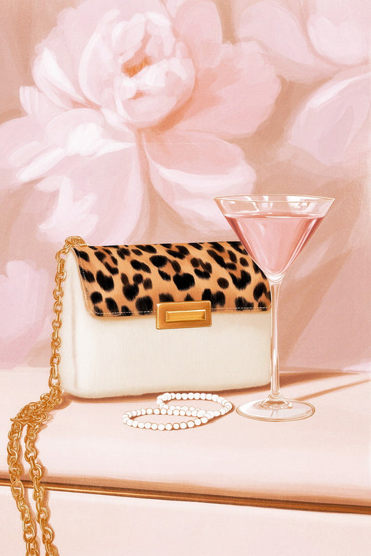 Chic White Handbag and Pearls | Feminine Fashion Still Life | Wall Art Print Poster