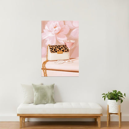 Chic White Handbag and Pearls | Feminine Fashion Still Life | Wall Art Print Poster
