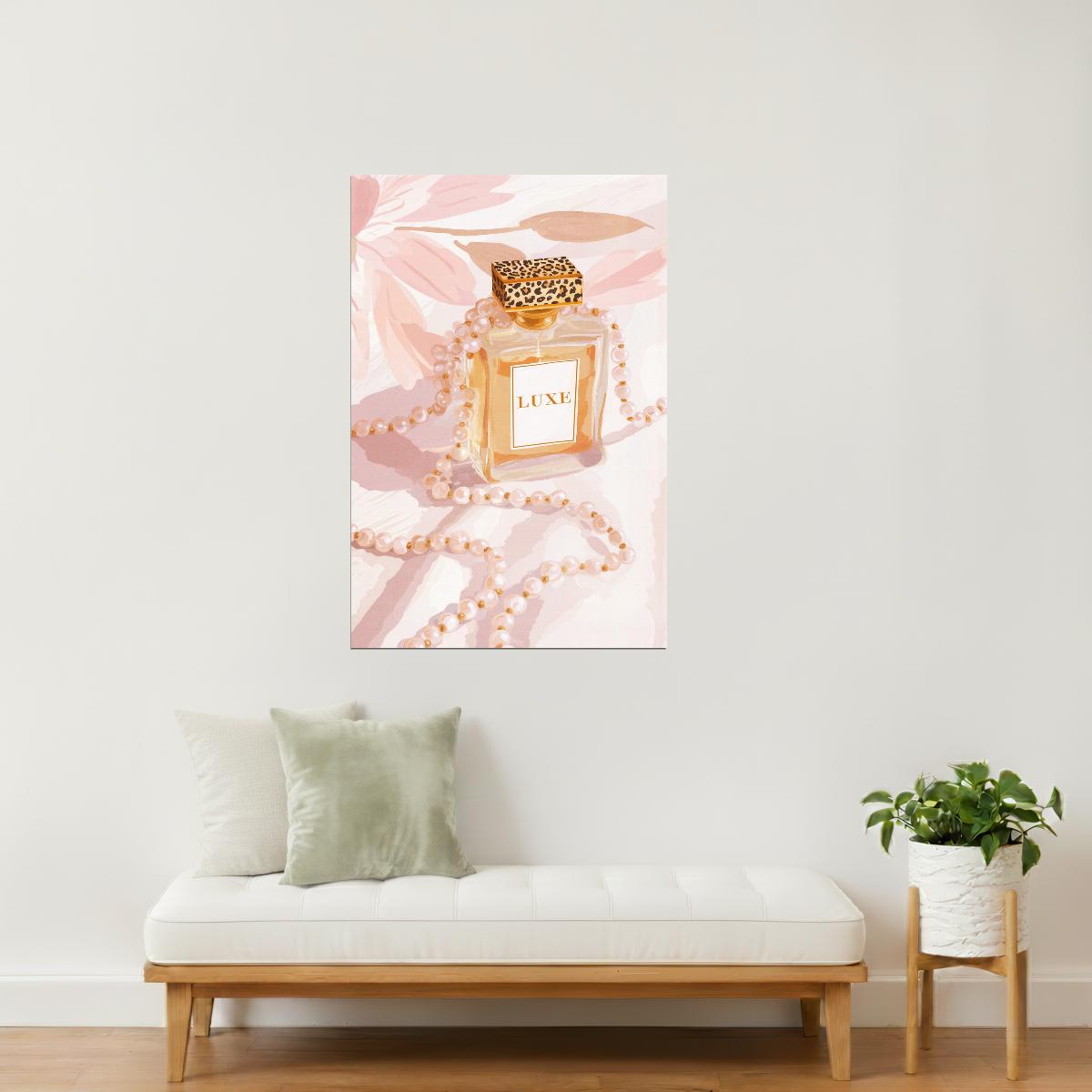 Luxury Perfume and Pearls | Sophisticated Vanity Art | Wall Art Print Poster